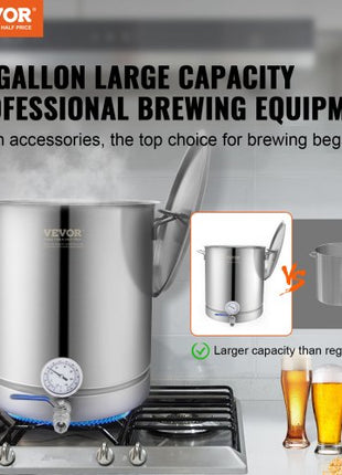 Stainless Steel Kettle, 16 GALLON Brewing Pot, Tri Ply Bottom for Beer, Brew Kettle Pot, Home Brewing Supplies Includes Lid, Handle, Thermometer, Ball Valve Spigot, Filter, Filter Tray