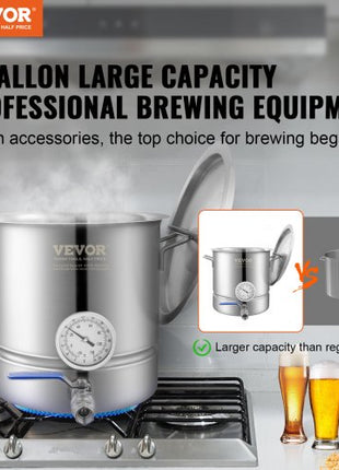 Stainless Steel Kettle, 5 GALLON Brewing Pot, Tri Ply Bottom for Beer, Brew Kettle Pot, Home Brewing Supplies Includes Lid, Handle, Thermometer, Ball Valve Spigot, Filter, Filter Tray