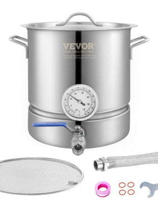 Stainless Steel Kettle, 5 GALLON Brewing Pot, Tri Ply Bottom for Beer, Brew Kettle Pot, Home Brewing Supplies Includes Lid, Handle, Thermometer, Ball Valve Spigot, Filter, Filter Tray
