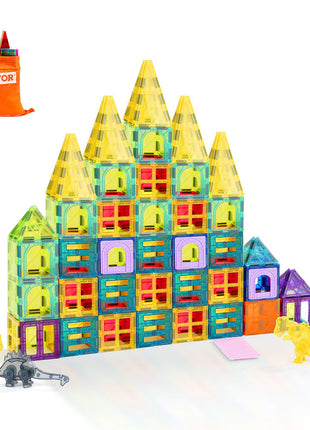 Magnetic Tiles, 56 PCS Magnetic Animals Building Blocks for Kids, Magnet Building Set with 4 Dinosaurs, STEM Sensory Educational Construction Stacking Toys Gift for Toddlers Boys Girls Aged 3+