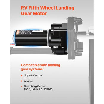 RV 5th Wheel Landing Gear Motor, Replaces LG-142178, 5500 lbs Capacity, 300W RV Fifth Wheel Power Landing Gear Motor Compatible with Lippert Venture, Atwood, Stromberg Carlson Systems, Black