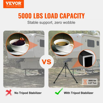 5th Wheel Tripod Stabilizer, 5000 LBS Load Capacity Tripod Fifth Wheel Stabilizer, 35"-57" Adjustable Height RV Gooseneck Stabilizer, Tripod Jack for Fifth-Wheel Trailers, RVs, and Campers