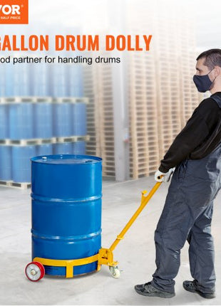 55 Gallon Drum Dolly, 1200 lbs Load Capacity, Barrel Dolly Cart Drum Caddy Round Dolly Steel Low Profile, Heavy Duty Steel Frame with Adjustable Handle 3 Wheels, for Workshop Factory Warehouse
