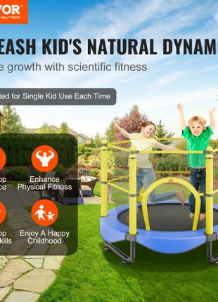 5FT Trampoline for Kids, 60" Indoor Outdoor Trampoline with Safety Enclosure Net, Basketball Hoop and Ocean Balls, Mini Toddler Recreational Trampoline Birthday Gifts for 3+ Years Kids