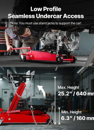 Low Profile Floor Jack, 1000 lbs / 0.45 Ton Lifting Capacity Telescoping Transmission Floor Jack, 6.3-25.2 in Lifting Height, 360° Swivel Front wheels, Heavy-Duty Lift Hoist for Garage/Shop