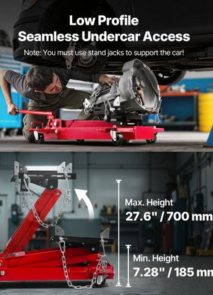 Low Profile Floor Jack, 2200 lbs / 1 Ton Lifting Capacity Telescoping Transmission Floor Jack, 7.28-27.6 in Lifting Height, Flexible 360° Swivel wheels, Heavy-Duty Lift Hoist for Garage/Shop