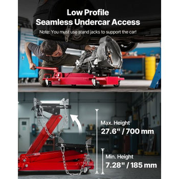 Low Profile Floor Jack, 2200 lbs / 1 Ton Lifting Capacity Telescoping Transmission Floor Jack, 7.28-27.6 in Lifting Height, Flexible 360° Swivel wheels, Heavy-Duty Lift Hoist for Garage/Shop