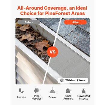Gutter Guard, 6 in Aluminum Gutter Cover with Stainless Steel Micro Mesh, Heavy-Duty 48ft Length, 0.04in Thick, Leaf Guard for Debris and Pine Needles, Easy DIY Install, Screws Included, 12 PCS