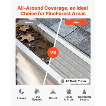 Gutter Guard, 5 in Aluminum Gutter Cover with Stainless Steel Micro Mesh, Heavy-Duty 100ft Length, 0.04in Thick, Leaf Guard for Debris and Pine Needles, Easy DIY Install, Screws Included, 20 PCS