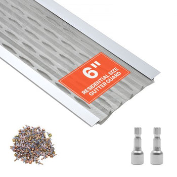 Gutter Guard, 6 in Aluminum Gutter Cover with Stainless Steel Micro Mesh, Heavy-Duty 100ft Length, 0.04in Thick, Leaf Guard for Debris and Pine Needles, Easy DIY Install, Screws Included, 20 PCS