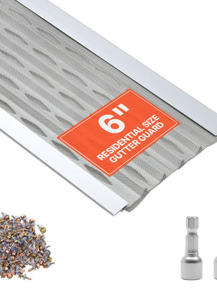 Gutter Guard, 6 in Aluminum Gutter Cover with Stainless Steel Micro Mesh, Heavy-Duty 100ft Length, 0.04in Thick, Leaf Guard for Debris and Pine Needles, Easy DIY Install, Screws Included, 20 PCS