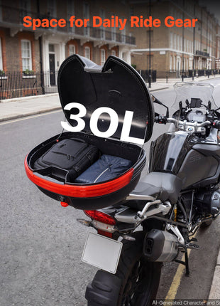 Motorcycle Top Case 30L Universal Waterproof PP Motorcycle Tail Case, Detachable Motorbike Top Box with Security Lock & Backrest for Luggage Storage