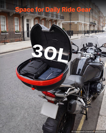Motorcycle Top Case 30L Universal Waterproof PP Motorcycle Tail Case, Detachable Motorbike Top Box with Security Lock & Backrest for Luggage Storage