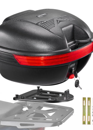 Motorcycle Top Case 30L Universal Waterproof PP Motorcycle Tail Case, Detachable Motorbike Top Box with Security Lock & Backrest for Luggage Storage