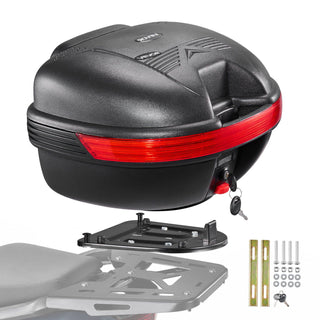 Motorcycle Top Case 30L Universal Waterproof PP Motorcycle Tail Case, Detachable Motorbike Top Box with Security Lock & Backrest for Luggage Storage