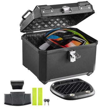 Motorcycle Top Case 45L Universal Waterproof ABS Motorcycle Tail Case, Detachable Motorbike Top Box with Security Lock & Leather Liner for Luggage Storage