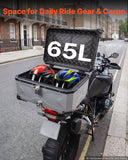 Motorcycle Top Case, 65L Universal Aluminum Hard Motorcycle Tail Case, Waterproof Detachable Motorbike Top Box with Security Lock & Leather Liner for Helmets Storage