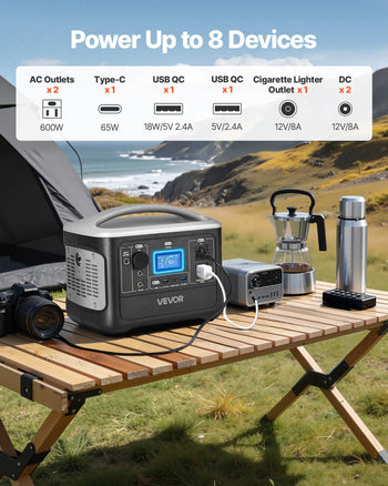 Portable Power Station, 600W Solar Generator Power Station, 493Wh LiFePO4 Battery Backup with 8 Output Ports for Home Emergency, Outdoor Camping, RV Travel (Solar Panel NOT Included)