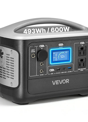 Portable Power Station, 600W Solar Generator Power Station, 493Wh LiFePO4 Battery Backup with 8 Output Ports for Home Emergency, Outdoor Camping, RV Travel (Solar Panel NOT Included)