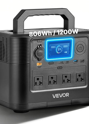 Portable Power Station, 1200W Solar Generator Power Station, 806Wh LiFePO4 Battery Backup with 10 Output Ports for Home Emergency, Outdoor Camping, RV Travel (Solar Panel NOT Included)