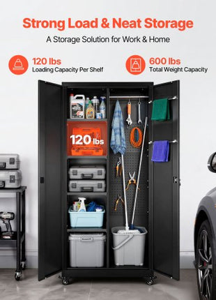 Metal Storage Cabinet, 70.6 in Rolling Steel Garage Cabinet with Adjustable Shelves, 2 Magnetic Doors, Hanging Rod & 3 Rod Hooks, 5 Tiers Lockable Tool Storage for Pantry, Warehouse, Basement