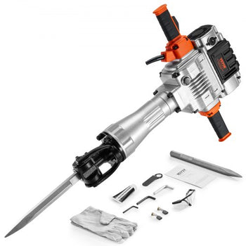 Demolition Jack Hammer, 2100W Electric Jackhammer Heavy Duty, 1650 BPM Industrial-Grade Jack Hammer Concrete Breaker, with 1 Point Chisel, 1 Flat Chisel, Gloves and Goggles