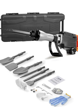 Demolition Jack Hammer, 1350 BPM Concrete Breaker 6pcs Chisels Bit Chipping with Case, 2200W Electric Jackhammer Heavy Duty, Black
