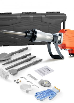 Demolition Jack Hammer, 2200W 1400 BPM Jack Hammer Concrete Breaker, Heavy Duty Electric Jack Hammer 6pcs Chisels Bit with Gloves, 360°C Swiveling Front Handle for Trenching and Breaking Holes