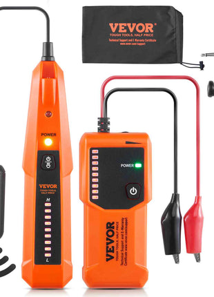 VEVOR orange wire locator set with transmitter, receiver, and earbuds, ideal for detecting electrical wires accurately.