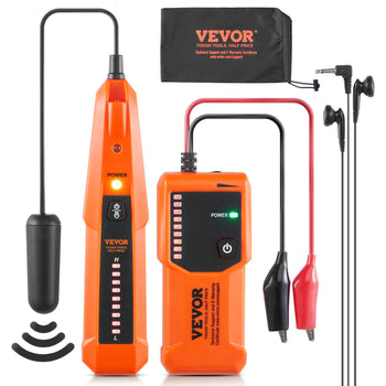 VEVOR orange wire locator set with transmitter, receiver, and earbuds, ideal for detecting electrical wires accurately.