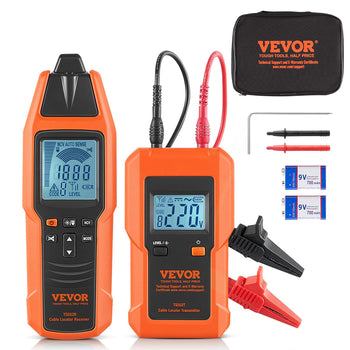 VEVOR cable tester set in orange, includes digital receiver and transmitter, accessories, for accurate voltage detection.