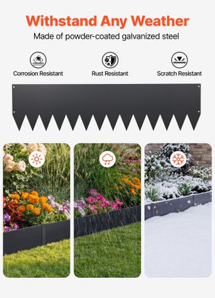 Galvanized Steel Landscape Edging, 6-Pack 40 x 10 Inch Metal Edging for Landscaping with 8 Mounting Clips, Heavy Duty Metal Garden Edge Border for Flower Bed, Yard Pathway, Black