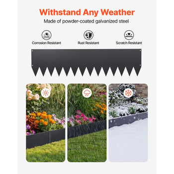 Galvanized Steel Landscape Edging, 6-Pack 40 x 10 Inch Metal Edging for Landscaping with 8 Mounting Clips, Heavy Duty Metal Garden Edge Border for Flower Bed, Yard Pathway, Black
