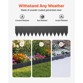 Galvanized Steel Landscape Edging, 12-Pack 40 x 8 Inch Metal Edging for Landscaping with 14 Mounting Clips, Heavy Duty Metal Garden Edge Border for Flower Bed, Yard Pathway, Black
