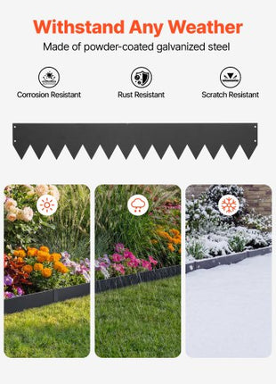 Galvanized Steel Landscape Edging, 24-Pack 40 x 6 Inch Metal Edging for Landscaping with 26 Mounting Clips, Heavy Duty Metal Garden Edge Border for Flower Bed, Yard Pathway, Black