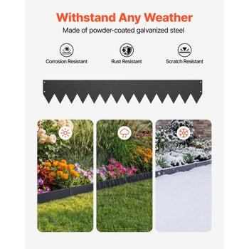 Galvanized Steel Landscape Edging, 24-Pack 40 x 6 Inch Metal Edging for Landscaping with 26 Mounting Clips, Heavy Duty Metal Garden Edge Border for Flower Bed, Yard Pathway, Black