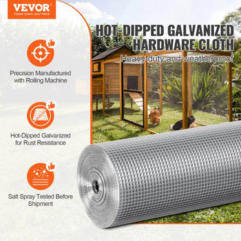 Hardware Cloth, 1/4 inch 48in x 100 ft 23 Gauge, Hot Dipped Galvanized Wire Mesh Roll, Chicken Wire Fencing, Wire Mesh for Rabbit Cages, Garden, Small Rodents
