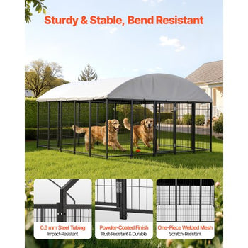 Outdoor Dog Kennel, 9.8 x 9.8 x 5.4 ft Large Dog Kennel with Secure Lock, Outside Dogs Enclosures with UV-Resistant & Waterproof Roof Cover, Heavy Duty Pet Crate Cage Run for Large Dogs