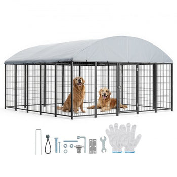 Outdoor Dog Kennel, 9.8 x 9.8 x 5.4 ft Large Dog Kennel with Secure Lock, Outside Dogs Enclosures with UV-Resistant & Waterproof Roof Cover, Heavy Duty Pet Crate Cage Run for Large Dogs