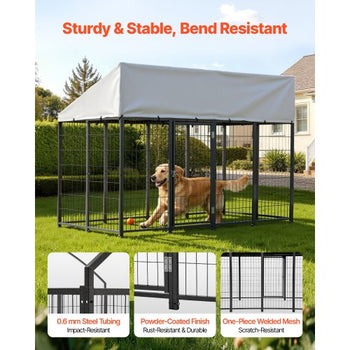 Outdoor Dog Kennel, 7.87 x 3.94 x 5.4 ft Large Dog Kennel with Secure Lock, Outside Dogs Enclosures with UV-Resistant & Waterproof Roof Cover, Heavy Duty Pet Crate Cage Run for Large Dogs