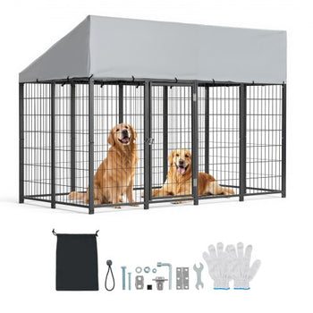 Outdoor Dog Kennel, 7.87 x 3.94 x 5.4 ft Large Dog Kennel with Secure Lock, Outside Dogs Enclosures with UV-Resistant & Waterproof Roof Cover, Heavy Duty Pet Crate Cage Run for Large Dogs