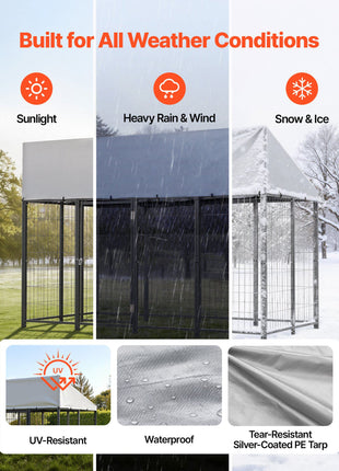 Outdoor Dog Kennel, 7.87 x 3.94 x 5.4 ft Large Dog Kennel with Secure Lock, Outside Dogs Enclosures with UV-Resistant & Waterproof Roof Cover, Heavy Duty Pet Crate Cage Run for Large Dogs