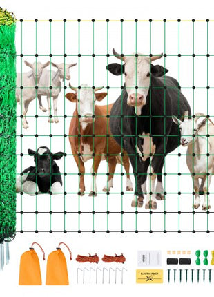 Electric Fence Netting, 35" H x 164' L, PE Net Fencing with Posts & Double-Spiked Stakes, Utility Portable Mesh for Goats, Sheep, Lambs, Deer, Hogs, Dogs, Used in Backyards, Farms, and Ranches