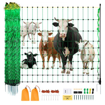 Electric Fence Netting, 35" H x 164' L, PE Net Fencing with Posts & Double-Spiked Stakes, Utility Portable Mesh for Goats, Sheep, Lambs, Deer, Hogs, Dogs, Used in Backyards, Farms, and Ranches