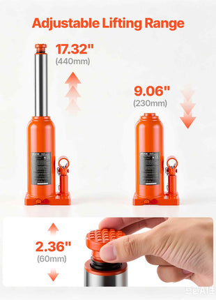 Hydraulic Bottle Jack 10 Ton (22046.2 lbs) 9.06"-17.32" Lifting Range, for Heavy-Duty Pickup Truck, Truck, Large SUV, Auto Repair and House Lift, Multi-Directional Welded Jack with Long Handle
