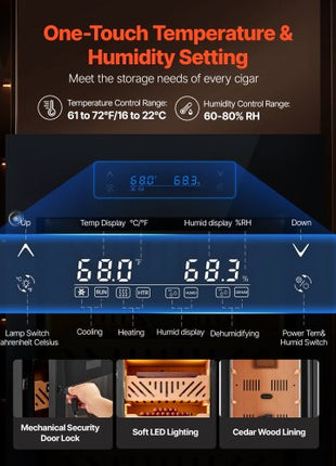 Electric Humidor, 105L, 1000 Counts Electric Cigar Humidor Cabinet with Compressor Cooling, Constant Humidity & Temperature Control, Spanish Cedar Wood Shelves & Drawers, 4 Layers, for Household