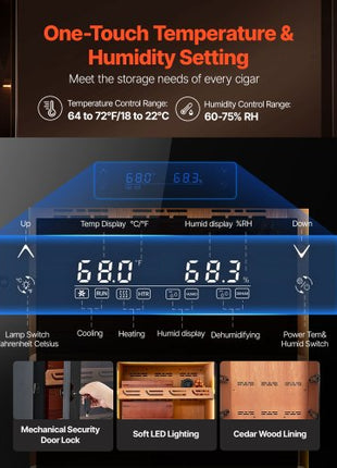Electric Humidor, 288L, 1700 Counts Electric Cigar Humidor Cabinet with Compressor Cooling, Constant Humidity & Temperature Control, Spanish Cedar Wood Shelves & Drawers, 7 Layers, for Household