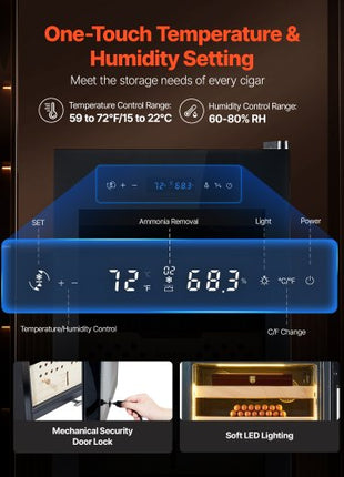Electric Humidor, 60L, 350 Counts Electric Cigar Humidor Cabinet with Compressor Cooling, Constant Humidity & Temperature Control, Spanish Cedar Wood Shelves & Drawers, 3 Layers, for Household