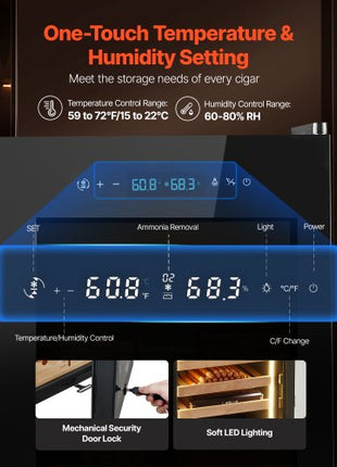 Electric Humidor, 70L, 400 Counts Electric Cigar Humidor Cabinet with Compressor Cooling, Constant Humidity & Temperature Control, Spanish Cedar Wood Shelves & Drawers, 4 Layers, for Household
