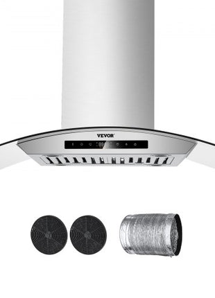 Range Hood, 30 inch Chimney-Style Ceiling Mount Vent, 800 CFM Stainless Steel Kitchen Stove Hood with Gesture & Touch Control, LED Light, Baffle Filters, Ducted/Ductless Convertible